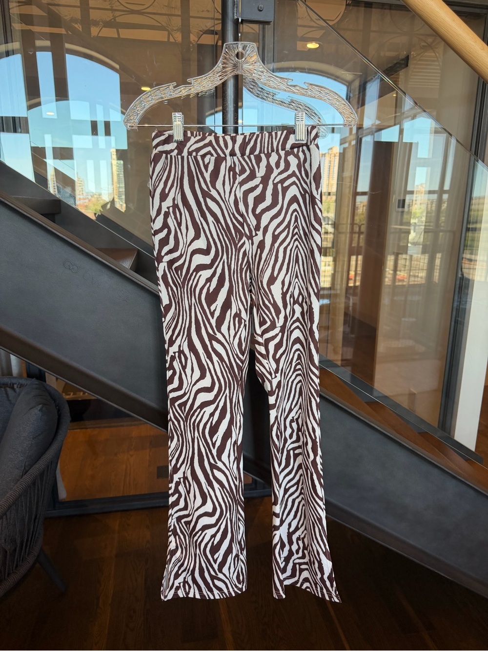 Brown Zebra Print Bootcut Pants